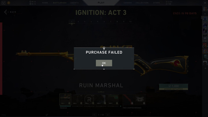 Battlepass Act 3 Purchase failed error in Valorant v1.10? Here's a possible fix!