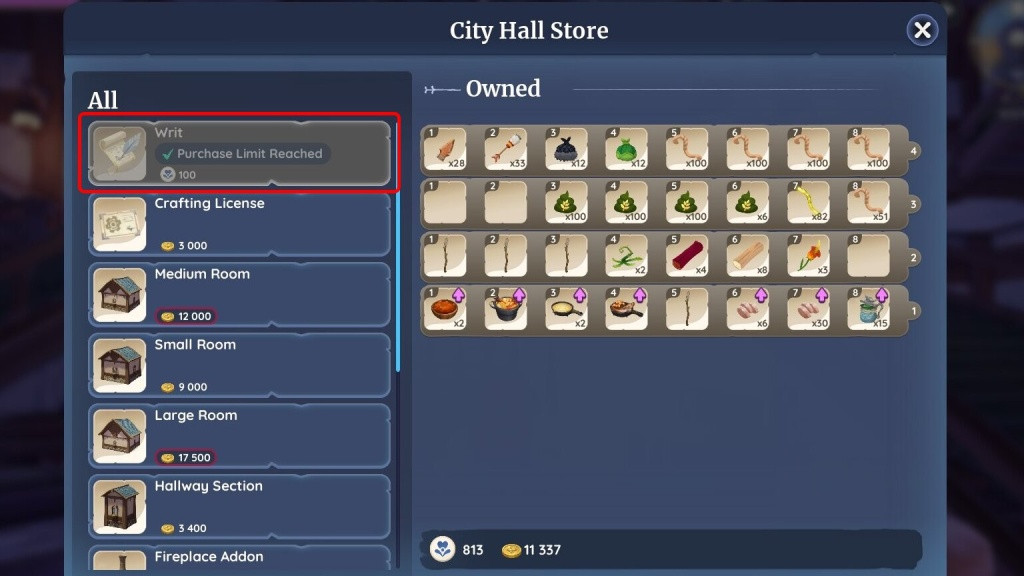 Purchase Writs at the City Hall Store with Renown to complete the Housing Expansion II Accomplishment. (Picture: Singularity 6 / Ashleigh Klein)
