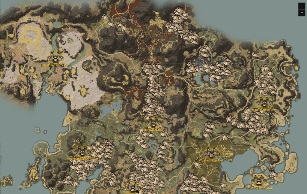 New World Corrupted Rabbits Locations. (Picture: Amazon Games/New World Interactive Map)