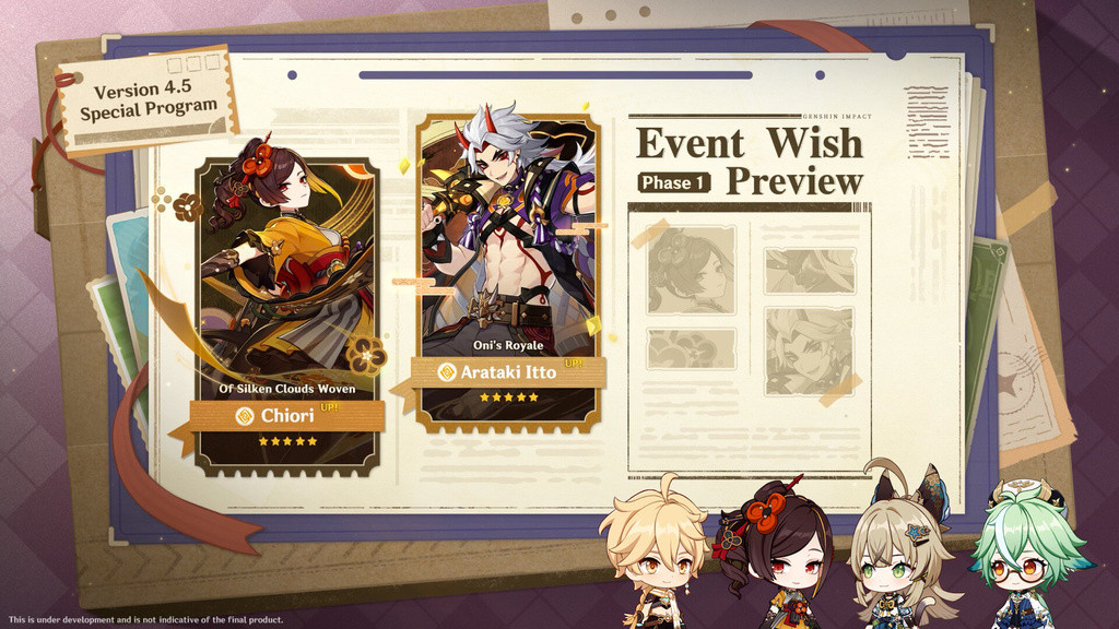 The new playable character, Chiori, will debut in the first phase of the Character Event Wishes, alongside a banner rerun for Arataki Itto. (Picture: HoYoverse)