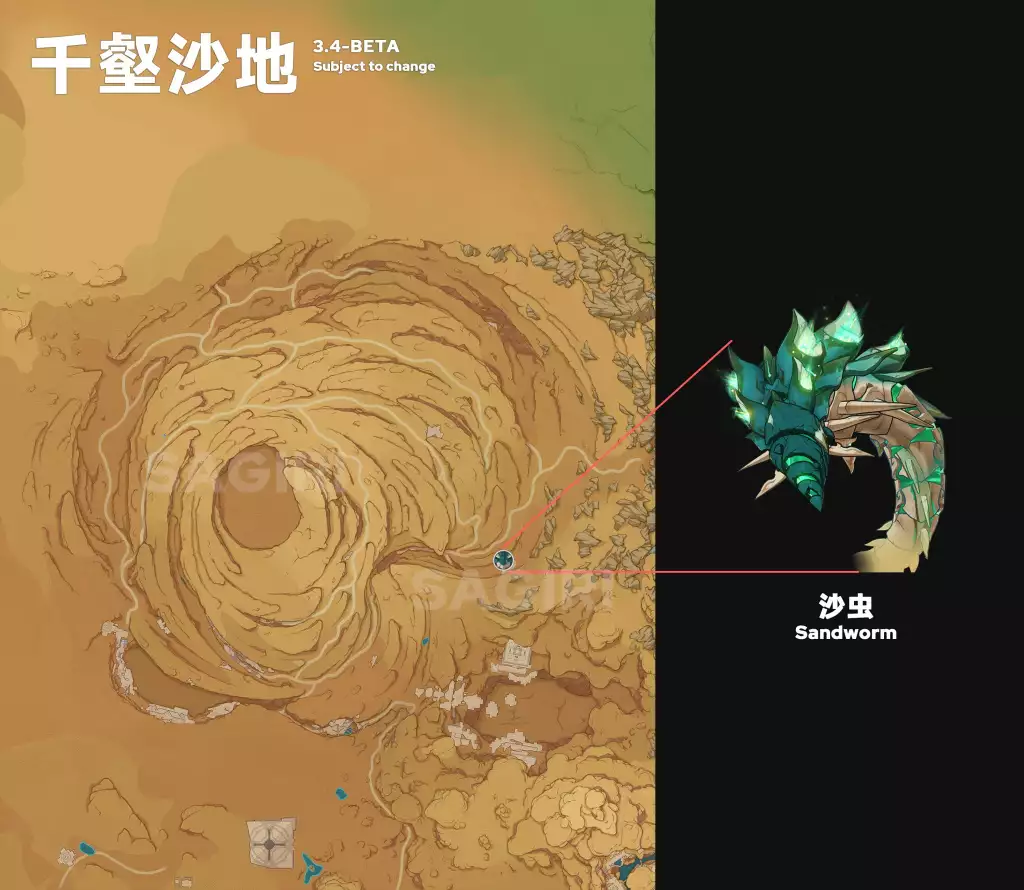 genshin impact leaks 3.4 update sumeru map expansion new world boss wind bitten sandworm location 