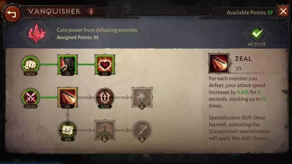 Diablo Immortal Paragon trees unlock levels survivor vanquisher soldier treasure hunter gladiator mastermind attributes skills