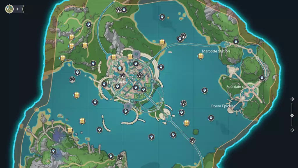 Luxurious Chests Locations in Fontaine in Genshin Impact. (Picture: Genshin Impact Interactive Map)