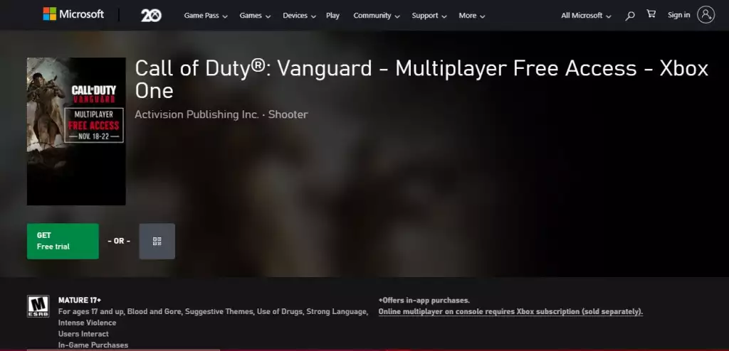 COD Vanguard Free Access Xbox 