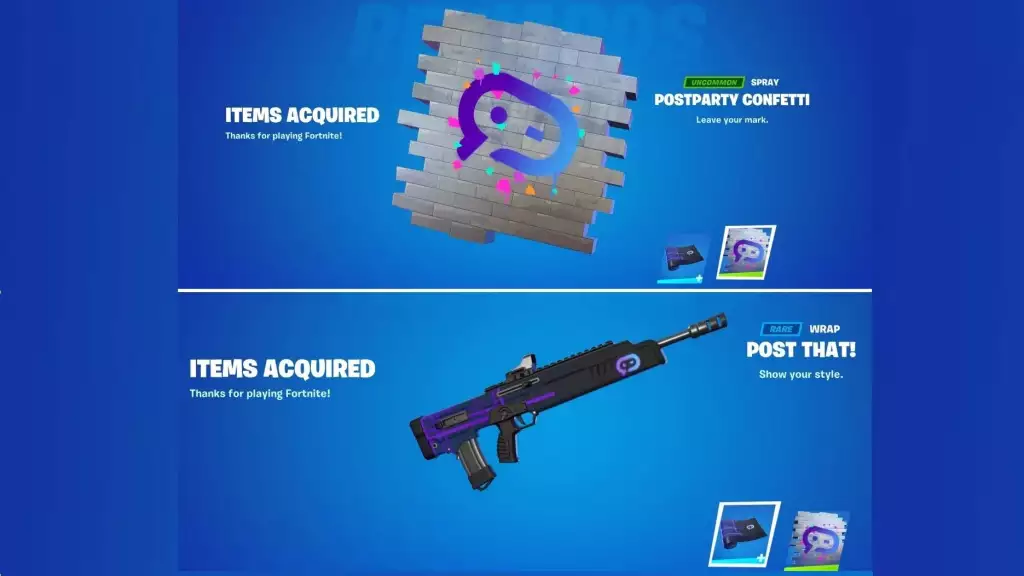 Free Post That! Wrap and Postparty Confetti Spray in Fortnite. 