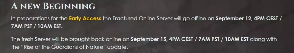Fractured Online servers down early access how to check status maintenance server udpates