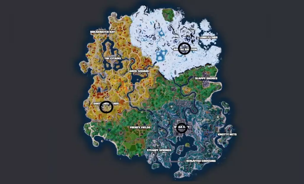 All three different Vault locations in Fortnite Season 4 Chapter 2.