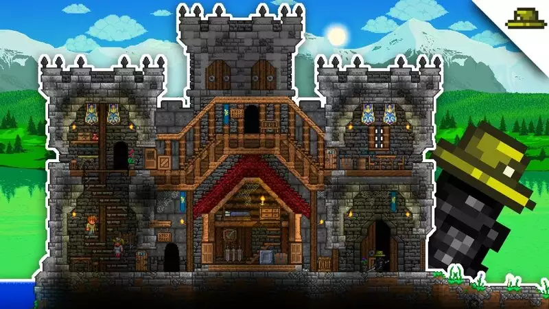 A castle type house build in Terraria