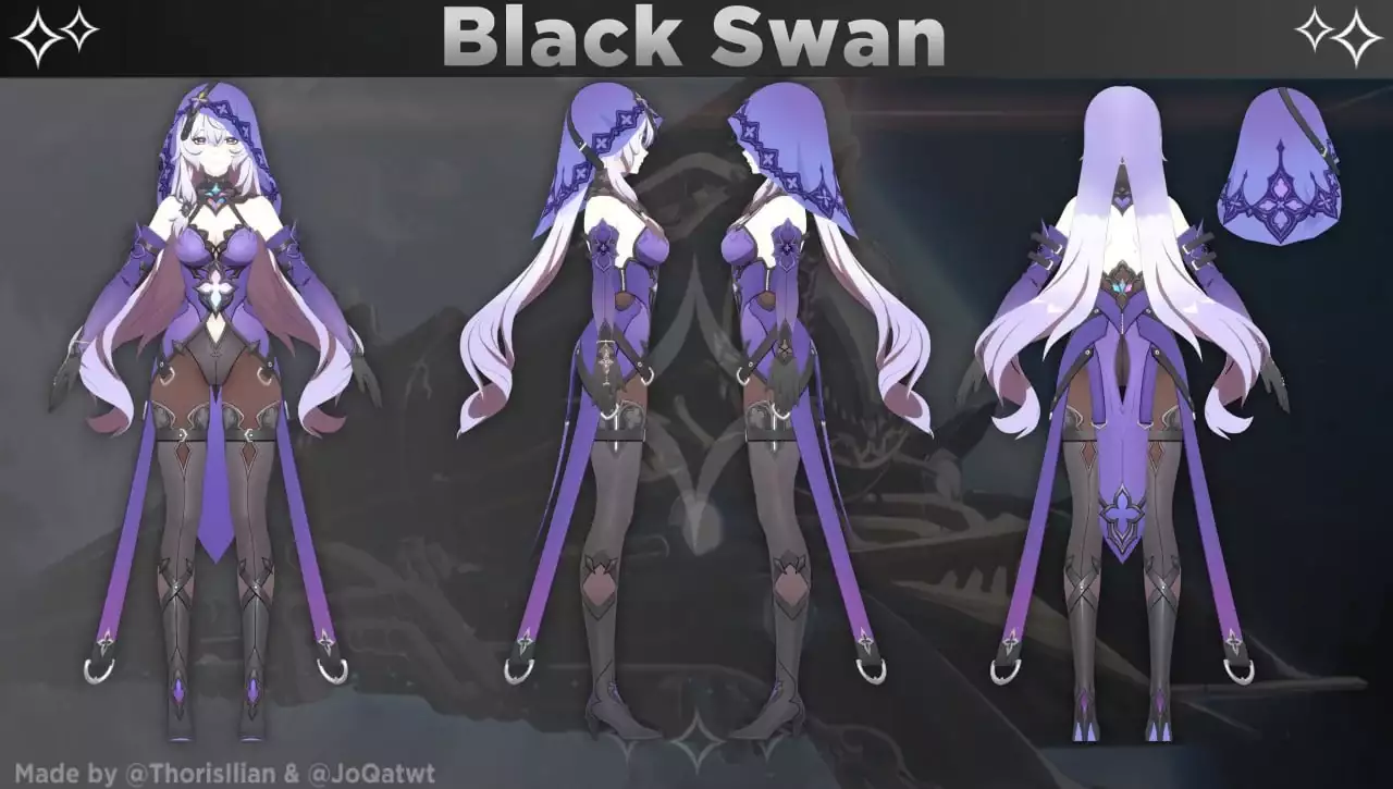 Black Swan's character model in Honkai: Star Rail. 