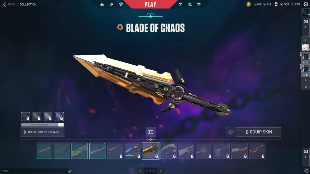Blade of Chaos Skin in Valorant.