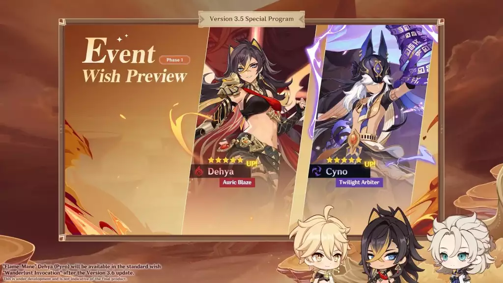 Dehya and Cyno will be available in Phase I banner of the update.