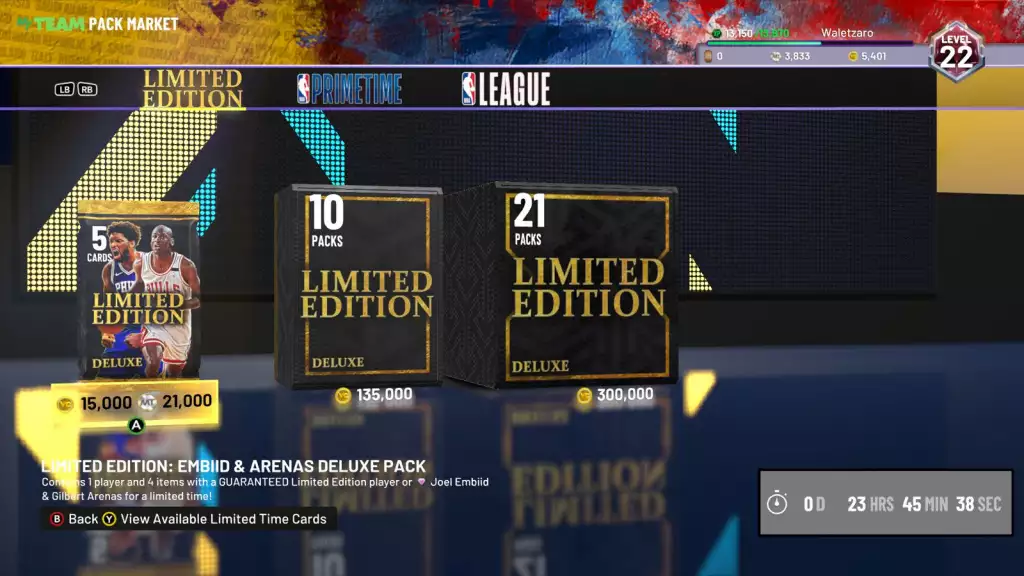 NBA 2K22 Limited Edition Pack Market 