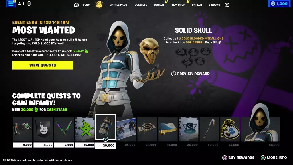 fortnite most wanted quest rewards