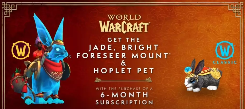 WoW Bunny Mount Jade Bright Foreseer hoplet pet wotlk classic world of warcraft 6 month subscription how to get