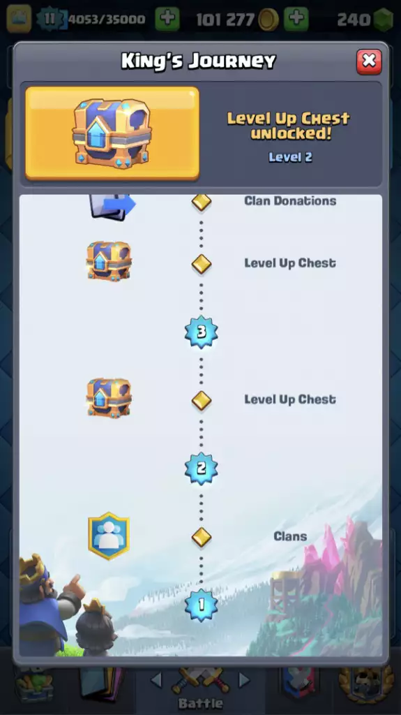 clash royale, champions update, kings journey, progression system, level up chest