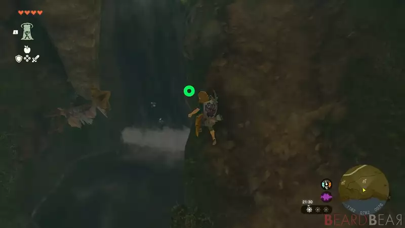 Zelda Tears Of The Kingdom Head Climbing Gear behind the waterfall