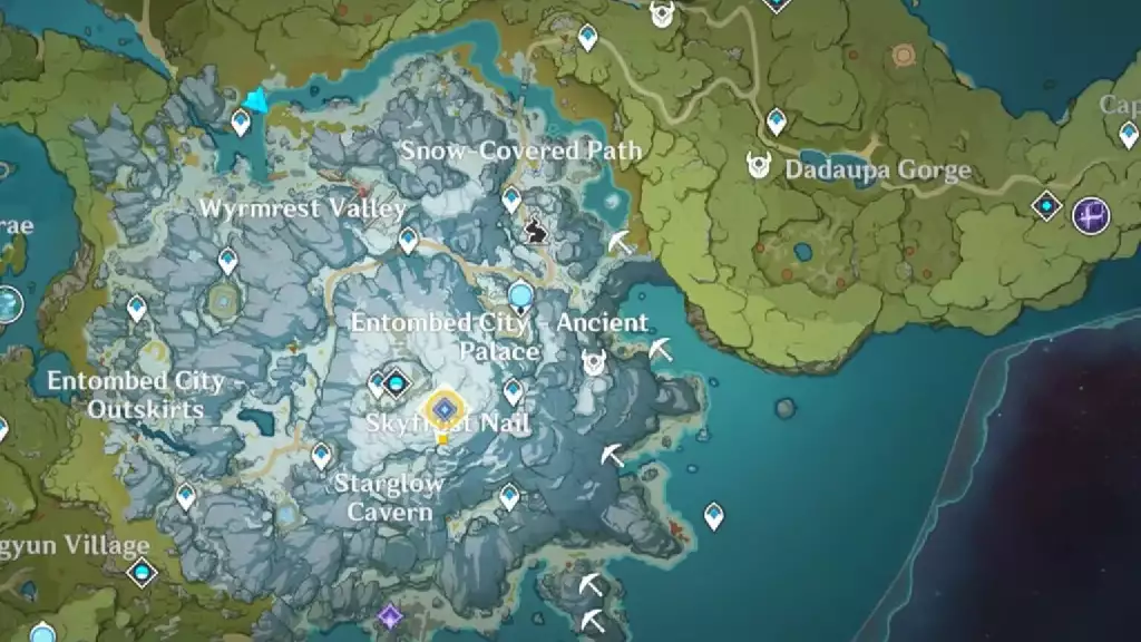 genshin impact guide dragonspine interactive map skyfrost nail