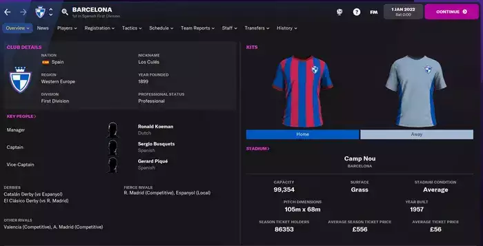 Football Manager 2022 Barcelona team screen