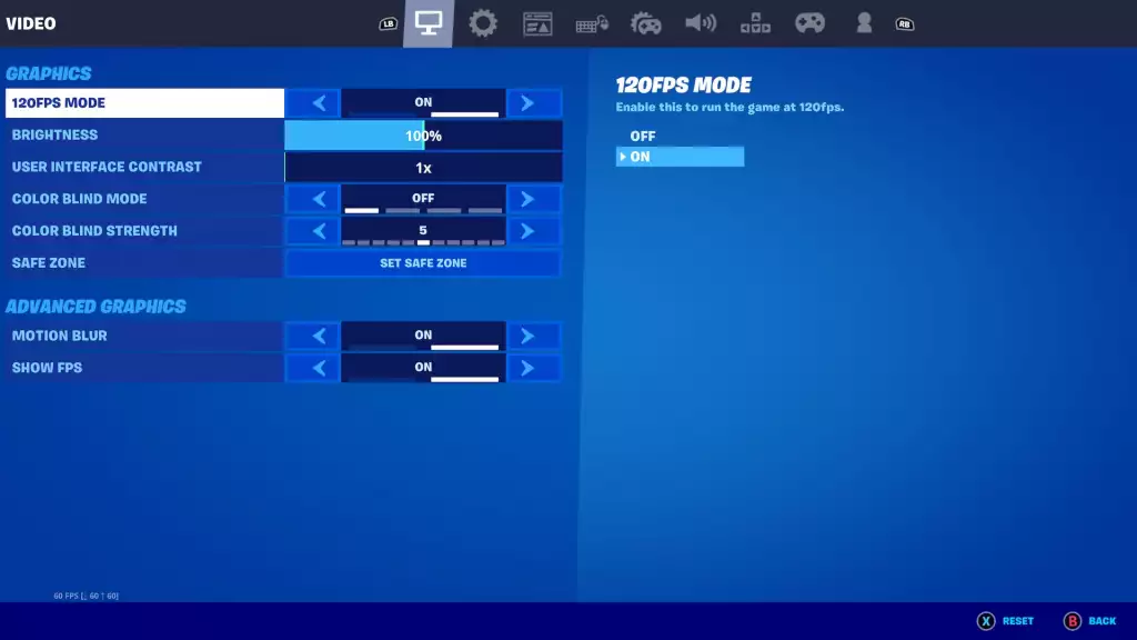 The 120 FPS option is now available in Fortnite on PlayStation 5.