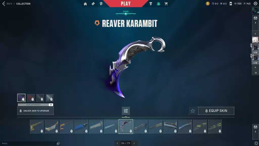 Reaver Karambit Skin in Valorant.