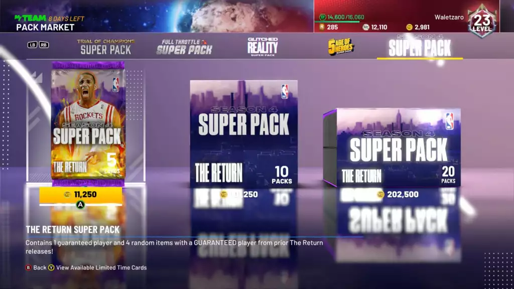 NBA 2K21 The Return Super Pack Market