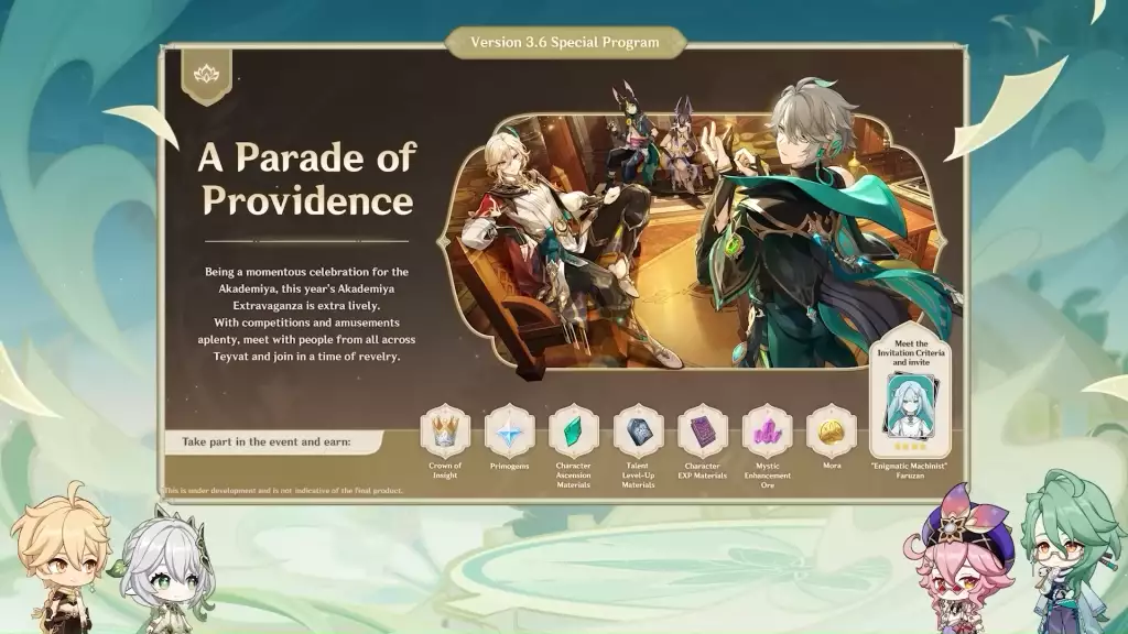 A Parade of Providence event in Genshin Impact 3.6 Phase 1. 