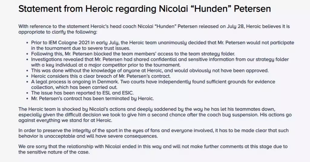 HUNDEN banned esic CS:GO coach heroic