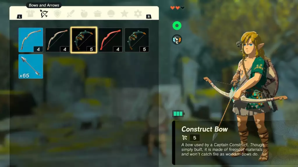 the legnd of zelda tears of the kingdom weapons guide best early game bow construct bow inventory