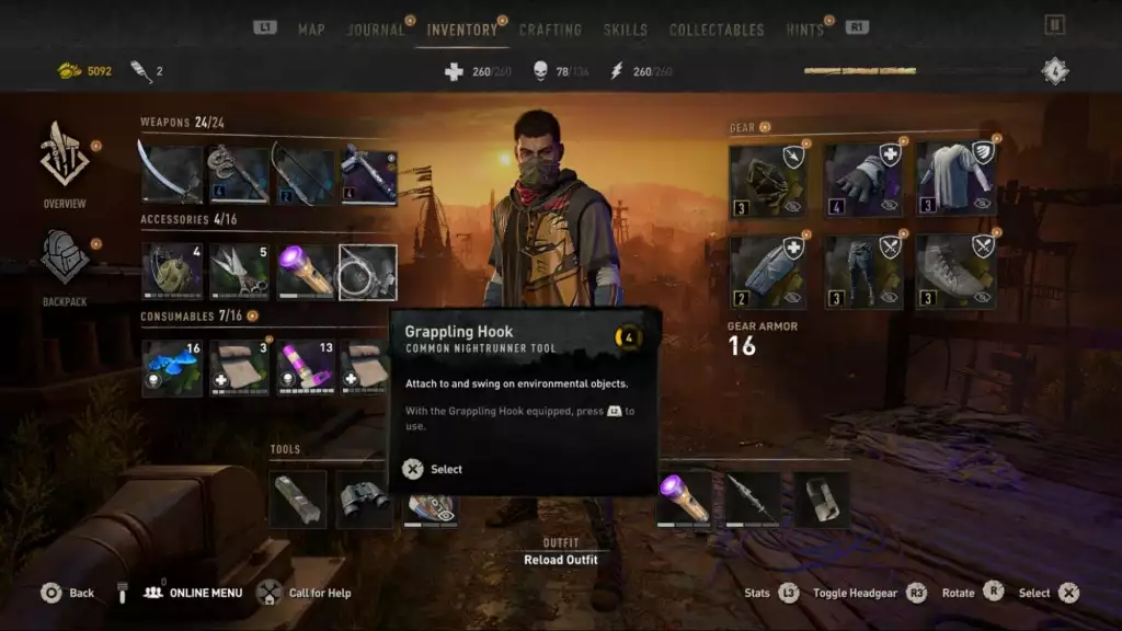 how to equip grappling hook dying light 2