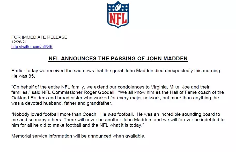 John Madden dies passes away cause of death NFL football Madden games
