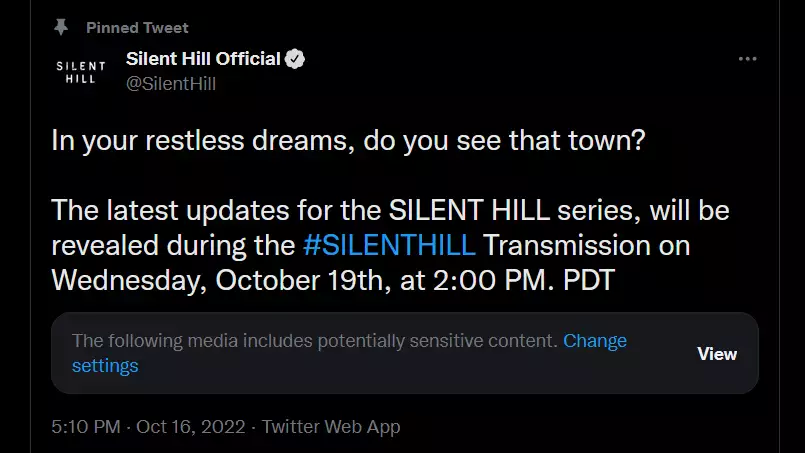 A tweet by @SilentHill announcing the livestream.