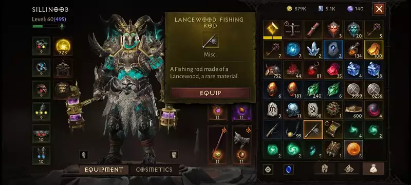 Diablo Immortal fishing rods rare legendary lancewood glimmerwood how to equip unlock get
