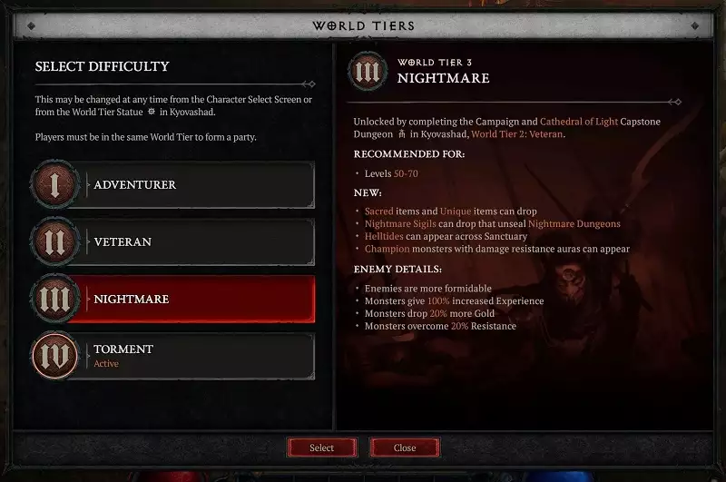 Diablo 4 season 1 monster level scaling xp experience bonus world tier 3 4 torment nightmare adjustments changes