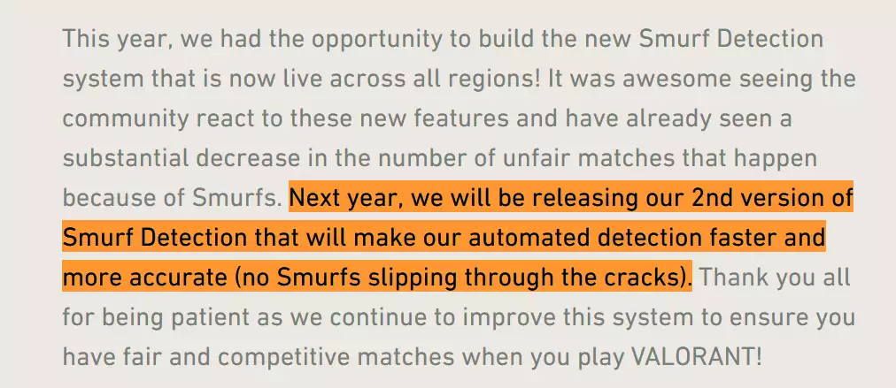 Smurf Detection system 2.0 is coming to Valorant in 2023. 