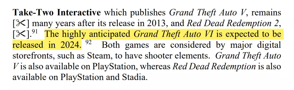 Microsoft reveals that GTA VI is expected to release in 2024.