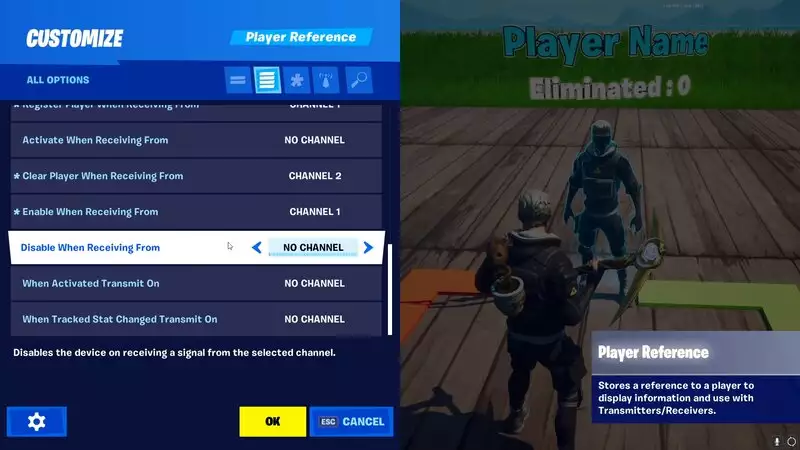 Fortnite Creative Player Reference Device options for customization advanced and simple settings