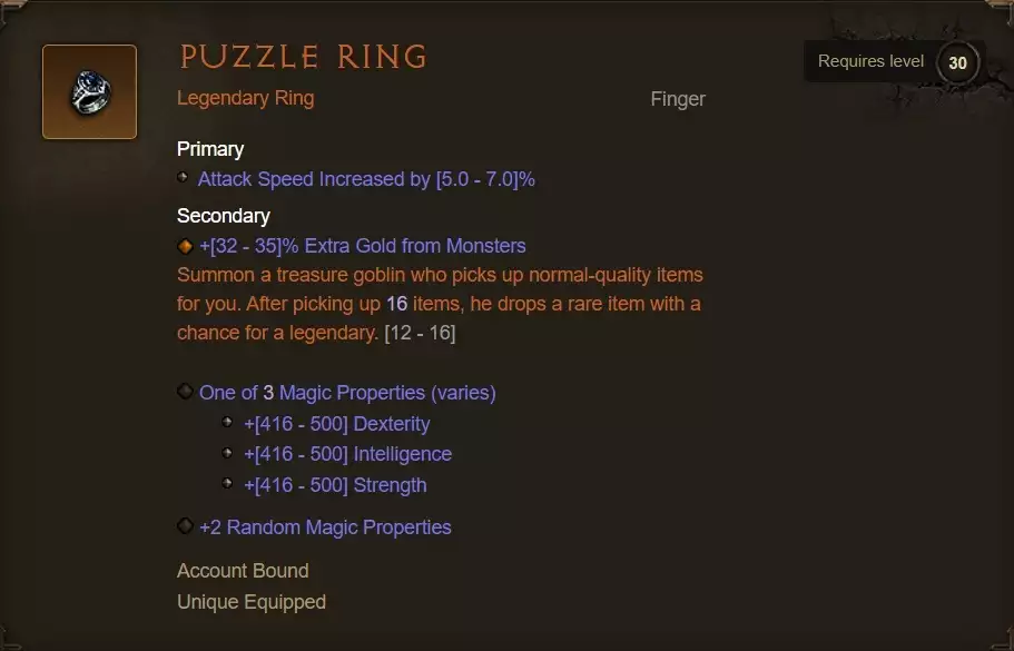 Diablo 3 Puzzle Ring how to get farm uses kanai's cube open the vault treasure goblin stats