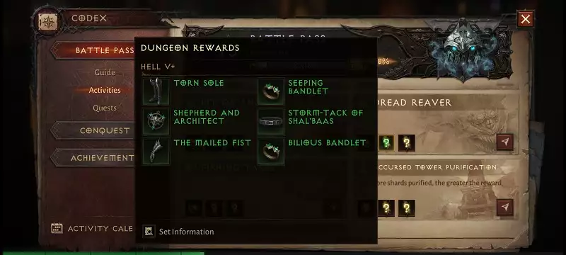 Diablo Immortal dread reaver dungeon new how to join requirements rewards set drops