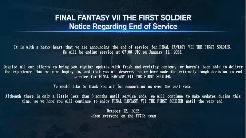 Why Is Final Fantasy Vii The First Soldier Shutting Down shut down notice