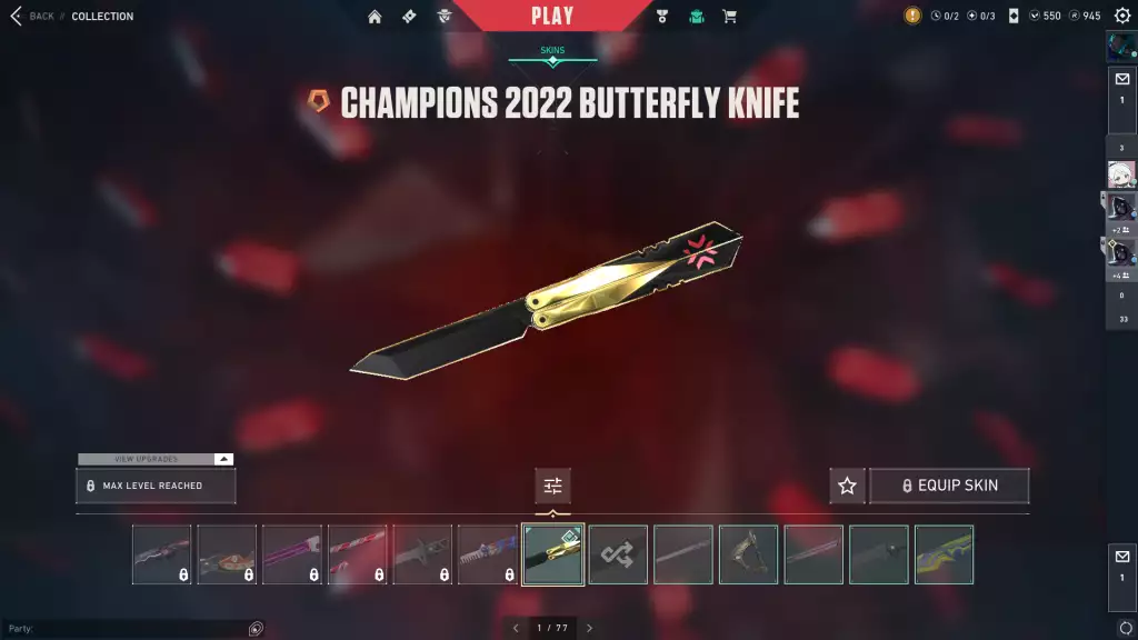 Champions 2022 Butterfly Knife Skin in Valorant.