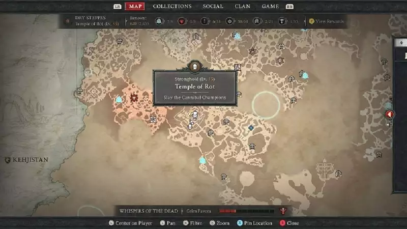 Diablo 4 Temple Of Rot Stronghold Location in Dry Steppes