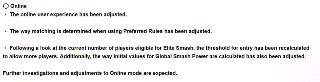Smash Bros Ultimate patch notes online lag fix