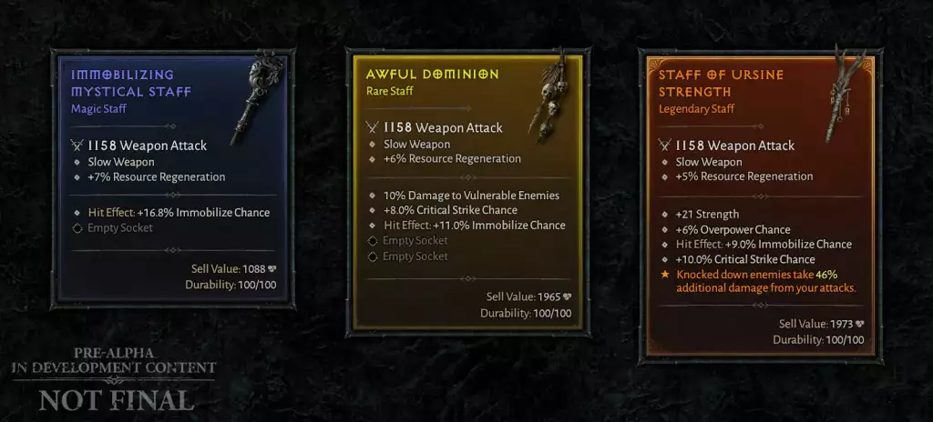Chất lượng hiếm của Diablo 4, phép thuật thông thường, huyền thoại, sức mạnh nâng cấp, phần thưởng khía cạnh