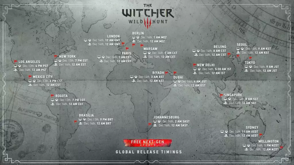 The Witcher 3 Next-Gen Update Release Times