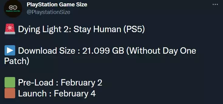 Dying Light 2 file size preload date PS5 playstation 5 leak