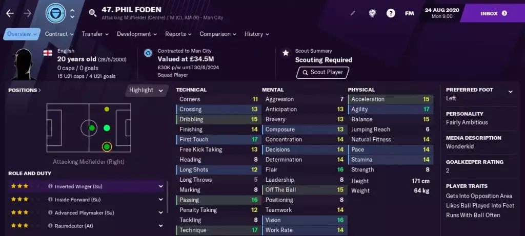 Phil Foden Football Manager 2022 best young attacking midfielders