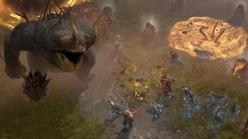 diablo 4 gameplay features cross-progression party team up monster battle