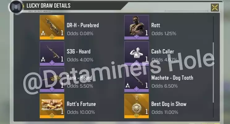 COD Mobile Rottweiler Lucky Draw DR-H Purebred legendary blueprint operator skin cost how to get rewards