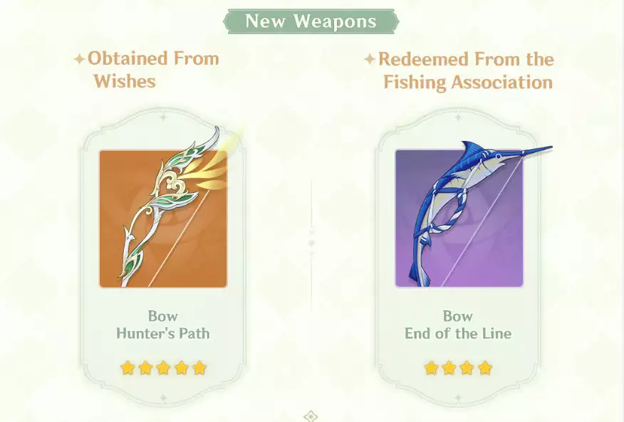 New weapons in Genshin Impact 3.0.